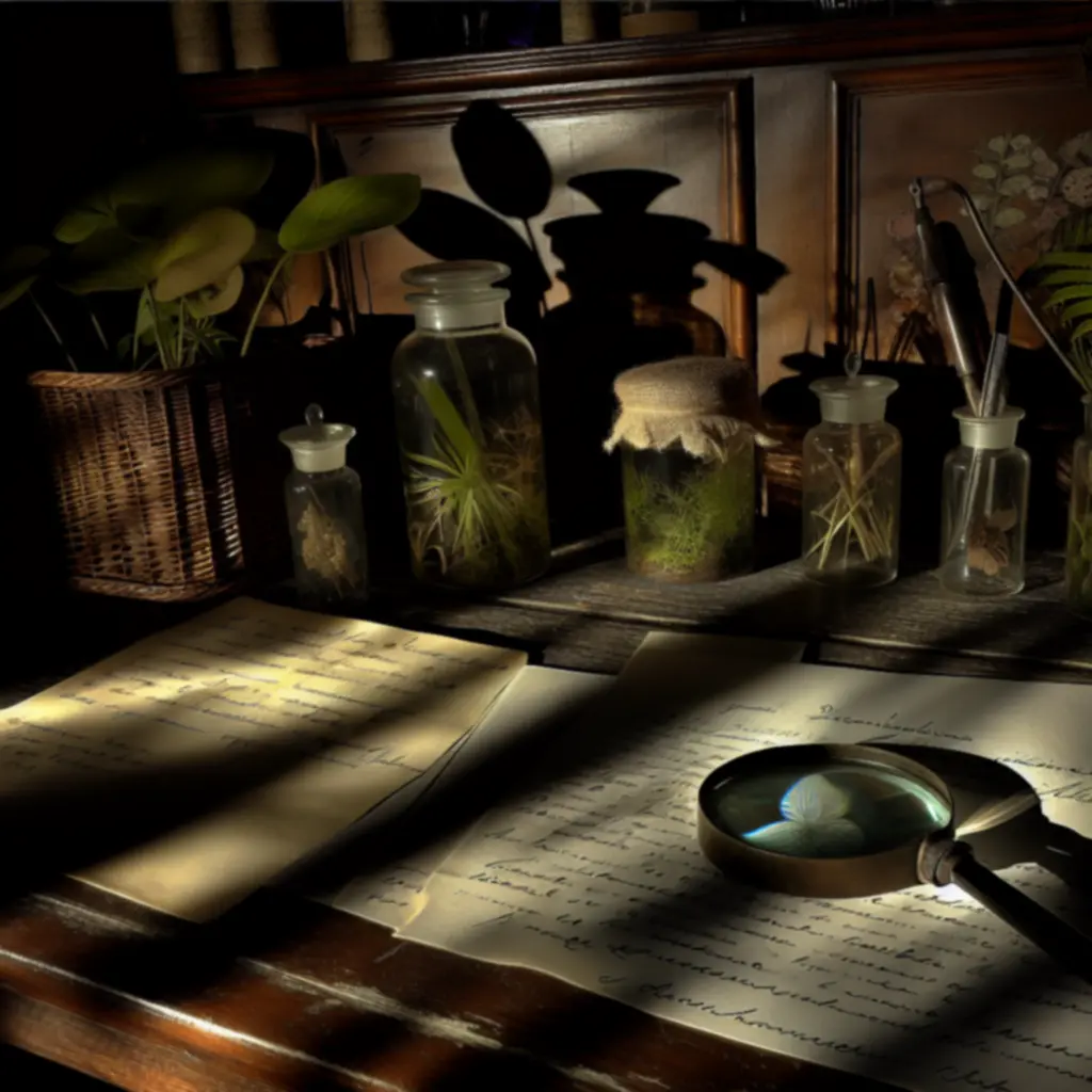 Biurko do identyfikacji roślin z notatnikiem i ilustracjami