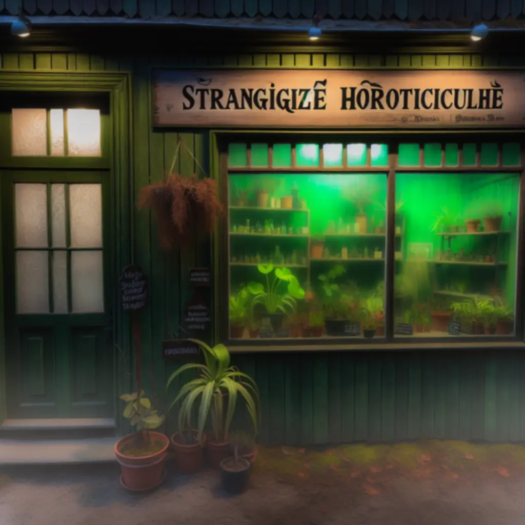 Nastrojowa ilustracja sklepu z niezwykłymi roślinami w Strange Horticulture